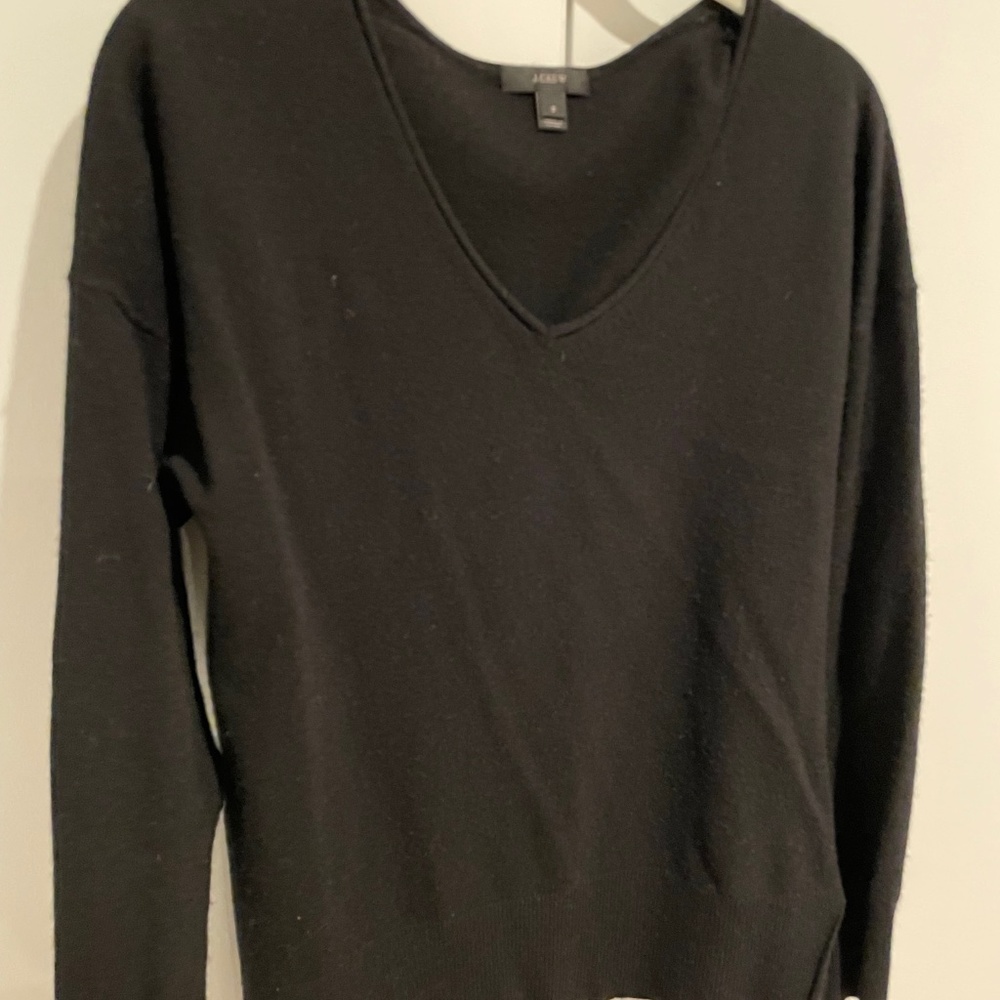 J Crew Black Wool V-Neck Sweater